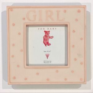 VINTAGE Baby Girl 4x4” Ceramic Photo Picture Frame Nursery Decor Pink White